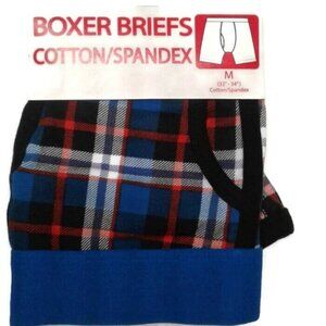 Pico Size M 32 34 Boxer Briefs Mens Cotton Spandex Plaid Blue Red Black NEW